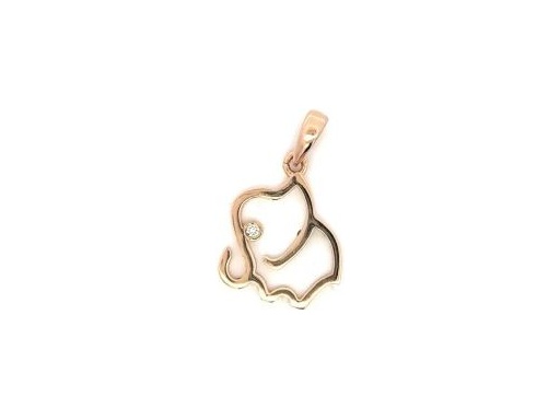 18K Rose Gold Elephant Pendant with Natural Diamond Eye